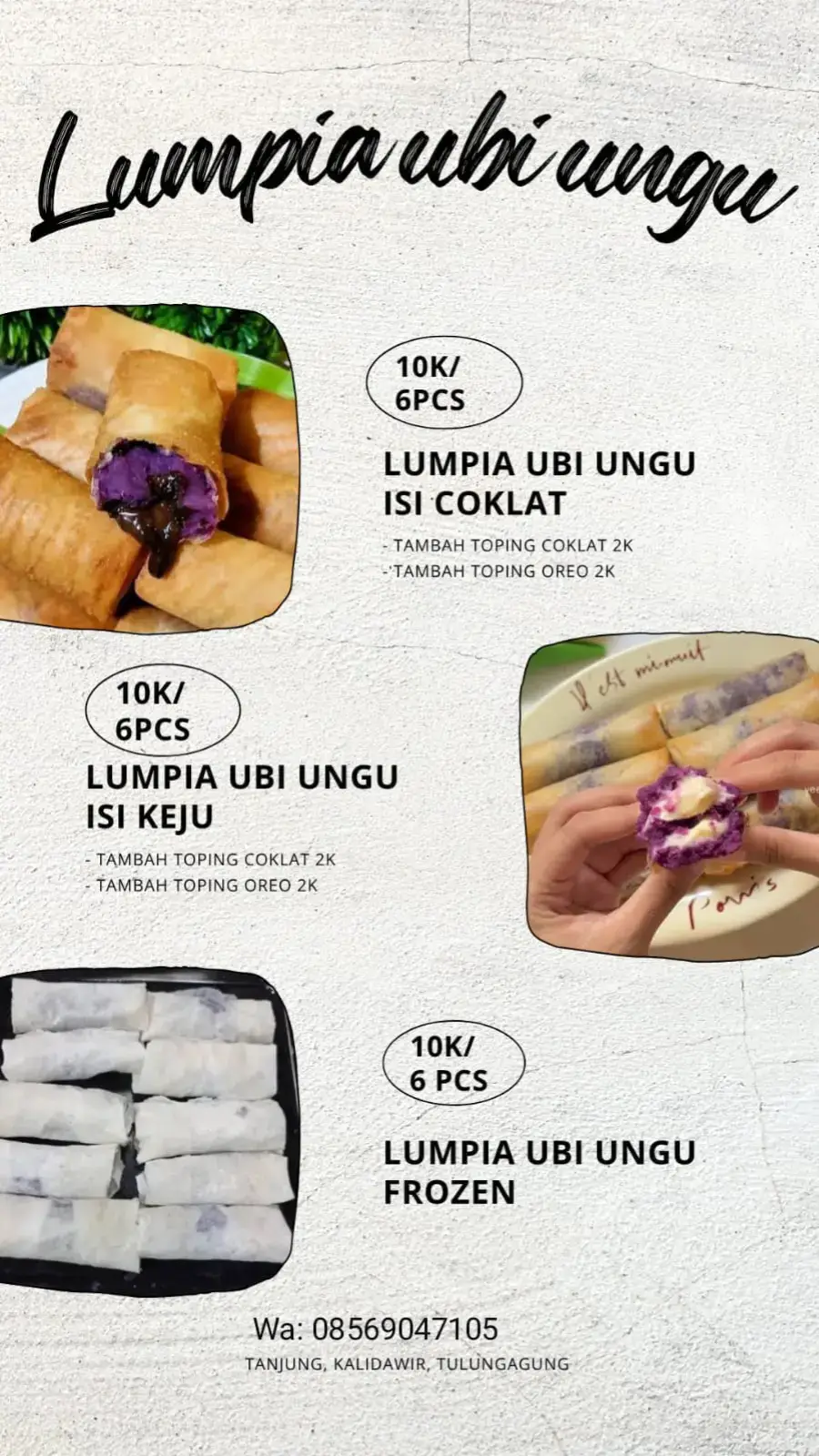 LUMPIA UBI UNGU  📌 Tulungagung, Kalidawir, Tanjung  #tulungagung24jam #mekbakol #bismillahfyp #fyp #masukberandafyp #lumpia #bakuleayu  #tulungagung #jawatimur #lumpiaubiungu #bisnisanakmuda #usaharumahan #semngatpejuangrupiah #fyp #modalnekat 