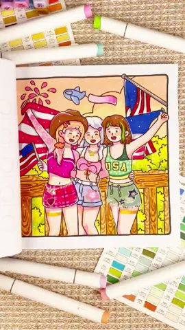 Stars, stripes, and sunshine vibes 🇺🇸✨ Here's to friendship, fireworks, and a splash of color this summer! These girls are ready to celebrate in style—how are you coloring your holiday mood? ✨ This page is a part of my American Girls coloring book 👉 Follow me for more cozy coloring inspiration every day! #maisonnook #maisonnookcoloring #coloringbook #coloringbookforadults #Americangirls #america #girlmoments #4thofjuly 