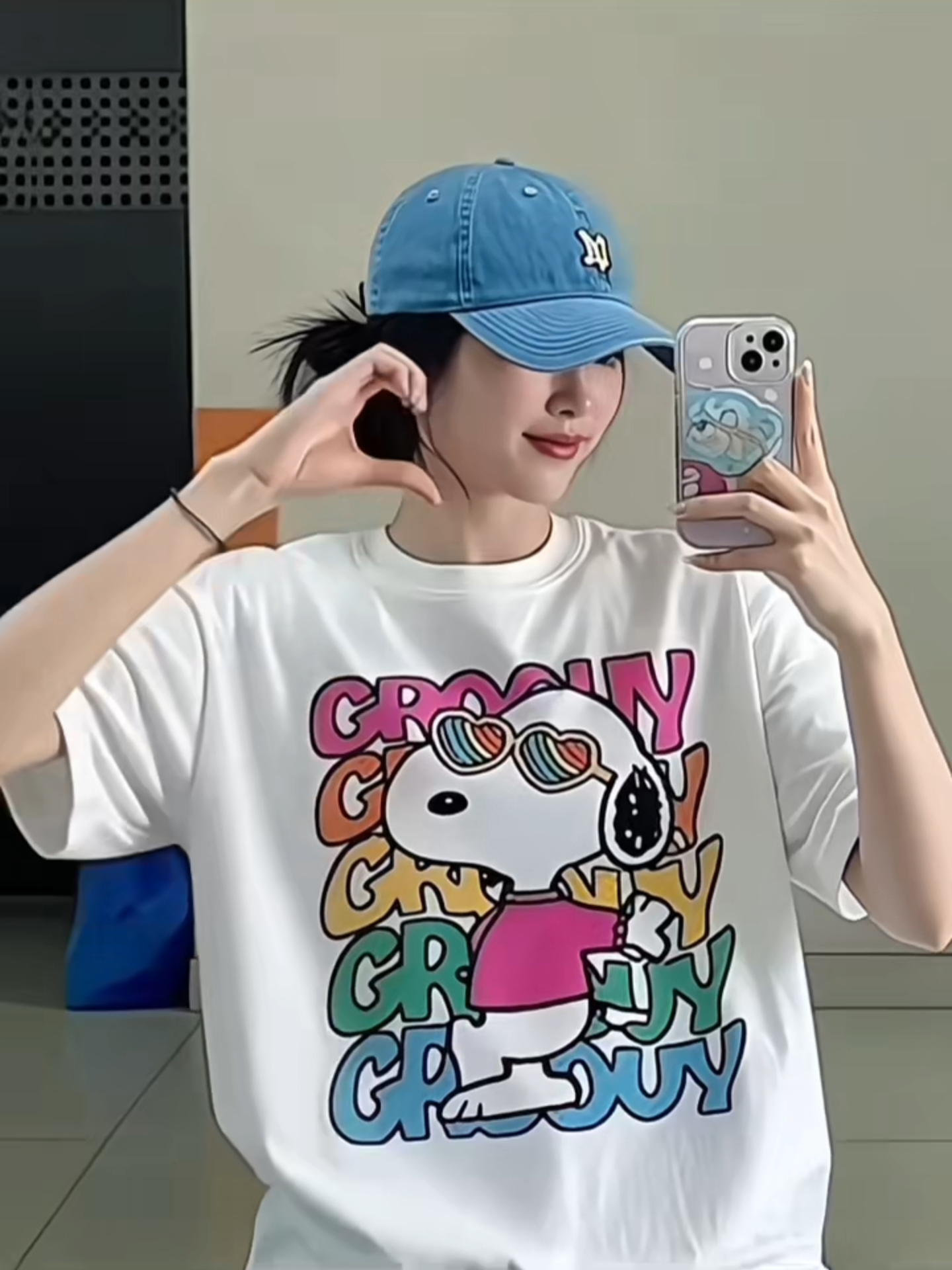 24hour delivery Korean colorful Snoopy print oversized round neck white 100%cotton T-shirt for women#OOTD #Fashion T-shirts#Summer Outfits