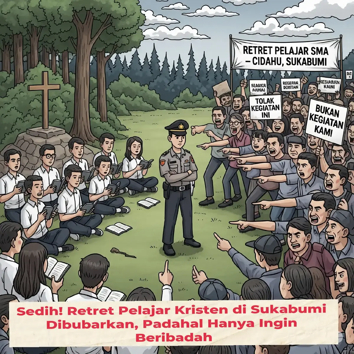 Sukabumi — Kegiatan retreat pelajar Kristen di sebuah vila di Desa Tangkil, Kecamatan Cidahu, Sukabumi, Jawa Barat, dibubarkan secara paksa oleh sekelompok warga. Aksi tersebut terekam dalam video yang viral di media sosial, memperlihatkan sejumlah orang merusak bangunan dan fasilitas di lokasi kegiatan. Dalam rekaman yang beredar, tampak massa memasuki bangunan yang digunakan sebagai tempat kegiatan rohani dan melakukan perusakan—mulai dari memecahkan kaca jendela hingga menghancurkan properti dalam ruangan. Suasana dalam video terlihat tegang dan penuh intimidasi. Pihak kepolisian membenarkan kejadian tersebut. Kepala Seksi Humas Polres Sukabumi, Iptu Aah Saifulrohman, menyatakan bahwa bangunan yang dirusak merupakan sebuah rumah singgah yang oleh warga diduga digunakan sebagai tempat ibadah tanpa izin resmi. “Tidak ada perusakan gereja. Yang dirusak adalah rumah singgah yang disangka dijadikan tempat ibadah. Kejadian ini terjadi pada Jumat, 27 Juni 2025,” jelas Aah, Senin (30/6), dikutip dari detikcom. Ia menambahkan bahwa pasca insiden tersebut, situasi di lokasi sudah terkendali. Musyawarah telah dilakukan antara pihak kepolisian, tokoh masyarakat, dan unsur Forum Komunikasi Pimpinan Kecamatan (Forkopimcam) Cidahu. Meski demikian, Aah menegaskan pihaknya tetap melakukan penyelidikan terhadap perusakan sejumlah fasilitas di vila tersebut, termasuk gazebo, taman, MCK, satu unit motor, dan gerbang bangunan. Penegakan hukum terhadap pelaku, kata dia, akan tetap berjalan. Sementara itu, Kepala Desa Tangkil, Ijang Sehabudin, mengaku warga melakukan aksi itu sebagai bentuk protes terhadap penggunaan vila sebagai tempat ibadah. Ia menyebut pemilik vila sebelumnya telah mendapat teguran, namun tidak diindahkan. “Kami dari Forkopimcam sudah memberikan imbauan secara persuasif. Tapi sayangnya, tidak digubris. Maka warga bertindak,” ujar Ijang. Menteri HAM Bereaksi Keras: Ini Pelanggaran Serius! Menanggapi peristiwa ini, Menteri Hak Asasi Manusia, Natalius Pigai, mengecam keras tindakan kekerasan dan intoleransi terhadap kegiatan keagamaan. Ia menyebut pembubaran retreat pelajar Kristen tersebut sebagai pelanggaran serius terhadap hak asasi manusia. “Negara menjamin kebebasan beribadah bagi seluruh warga tanpa kecuali. Tindakan intimidasi, apalagi kekerasan dalam bentuk pembubaran paksa, adalah pelanggaran konstitusi,” tegas Pigai melalui pernyataan resminya, Senin (30/6). Ia telah memerintahkan jajaran KemenkumHAM di wilayah Jawa Barat untuk segera turun tangan dan menangani kasus ini secara serius. Menurutnya, penegakan hukum terhadap pelaku kekerasan adalah hal mutlak. Kejadian ini menambah daftar panjang insiden intoleransi yang terjadi di Indonesia, khususnya yang melibatkan kebebasan beragama. Banyak pihak di media sosial menyuarakan keprihatinan dan mendesak aparat bertindak tegas, agar peristiwa serupa tidak kembali terulang. #retreat #menteriham #sukabumi 