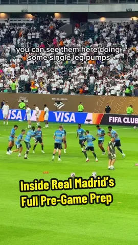 Real Madrid full warm-up breakdown 🇪🇸⚽️ Watch how the best prepare for matchday: ▪️ Dynamic warm-up: change of direction, back pedals, side shuffles ▪️ Static stretches: standing holds to stay loose but sharp ▪️ 4v4 + 2 neutrals: quick passing & instant counter pressing ▪️ CB combos + switch wide: center backs combine before playing long to wings ▪️ Support play + cross: attackers link up with 1-2s & deliver into the box ▪️ Finishing: outside-the-box shots from central zones Elite-level preparation. Full game analysis drops tonight 🧠🔥 Stay tuned! #realmadrid #realmadridfc #football #Soccer #fyp #bellingham #vinicius #ardaguler #clubwolrdcup2025 