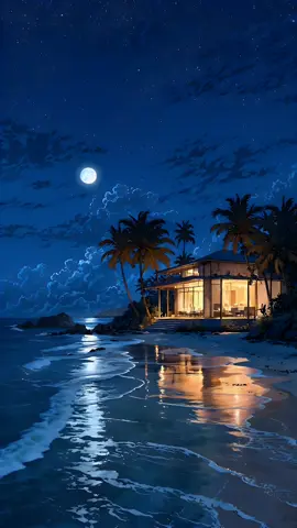 Dream home unlocked 🌊🔓✨ #nightbythesea  #peacefulplace #naturelove #calmaesthetic #aiartwork #aestheticvideos #waves #livewallpaper #beachnight  #beachhouse 