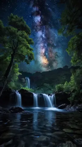 Escape to a hidden paradise where time stands still... Let the gentle sound of the waterfall and the beauty of the galaxy above melt your stress away. Breathe. Relax. Drift into the night. 🌌✨ Watch with sound on for full  experience 🎧 #NatureLovers  #relaxingvibes #AIArt  #waterfalldreams  #milkywaymagic    #calmingscenes  #ambientvisuals  #StarryNight  #SoothingSoundscape    #mindfulmoments  #tranquility #fantasynature  #AIAnimation #visualescape 