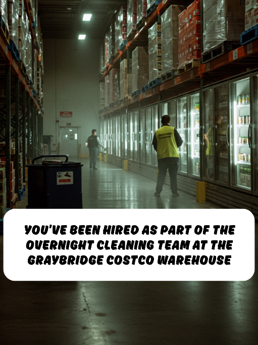 You’ve been hired as part of the overnight cleaning team at the Graybridge Costco Warehouse.
