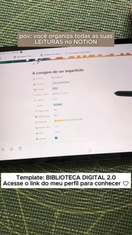 A Biblioteca Digital 2.0 é um template no Notion desenvolvido para ajudar você a gerenciar a sua coleção de livros, registrar resumos, definir metas de leitura e organizar todo o seu acervo pessoal. Cada livro tem seu próprio espaço para anotações, links para compra, registro de dados e até mesmo anexo de e-books. Com uma visão em galeria super intuitiva, você consegue acessar todas as informações facilmente e manter todos os seus livros sempre à mão. Mais informações no link da bio ou por dm. 🤍 - #bibliotecadigital #organizacaodeleitura #metasdeleitura #planejamentodeleitura #acervodigitaldelivros #templateparaleitores #controledeleitura #organizacaononotion #cronogramadeleitura #gestaodelivros #controldeebooks #galeriadelivros #resumosdeleitura #wishlistdelivros #metasliterarias #categoriasdelivros #progressodeleitura #estantevirtual #leitoresorganizados #leitoresiniciantes #leitoresavancados #planejamentoliterario #paraestudantes #organizacaodeestudos #paraalmantesdeleitura #paracolecionadoresdelivros #notionparaleitura #organizacaodelivrosnonotion #templateliterario #leitordigitalnotion #produtividadeparaleitores #metododeleituraeficiente #melhorianohabitodeleitura #constancianaleitura #organizacaopratica #melhoraproveitamentodaleitura #progressoanualliterario #habitosdeleituraconsistente #planejamentodeestudos #plannerparaestudantes #planejamentoparaestudantes #plannerdigitalparaestudantes #plannerparaleitores #amantedelivros #plannerdigitalnotion #organizacaopessoal #studyplanner #notionparaestudantes #notionparaleitores #planejamentoestrategicopessoal #notionparaprodutividade #metaseobjetivospessoais #definicaodemetasrealistas #desenvolvimentopessoal #bookhaul #mudancadehabitos #planejamentoanual #planejamentomensal #produtividade #produtividadeconsciente #cronogramadeprojetos #cronogramadelivros #cronogramadeleituras #sistemadeprodutividade #ferramentasparaorganizacao #organizacaodemetas #planner2025completo #bibliotecavirtual #bibliotecadelivros #biblioteca #plannerdigital #plannerdigital2025 #plannernonotion #dashboardnotion #sistemocompletodeplanejamento #produtividadenonotion #estudosnonotion #sistemaintuitivodeorganizacao #sistemaautomatizadodeorganizacao #gestaopessoalnonotion #planejamentointencional #ferramentasparaestudos #ferramentasparaleitura #plannerparavidaorganizada #organizarobjetivospessoais #planejamentocomproposito #sistemadeorganizacaodigital #organizarrutinaemetas #transformacaopessoaldigital #notiontemplatespersonalizados #sistemapraticodeorganizacao #rotinaorganizadanonotion #produtividadepersonalizada #templatenonotion #notiontemplate #modelononotion #planner2025 #plannerdigital2025 #notionplanner2025 #plannernonotion2025 #templatenonotion2025 #organizacao #organizacaodigital #notion #planejamentononotion #notiontemplate #notionstips #templatenotion 