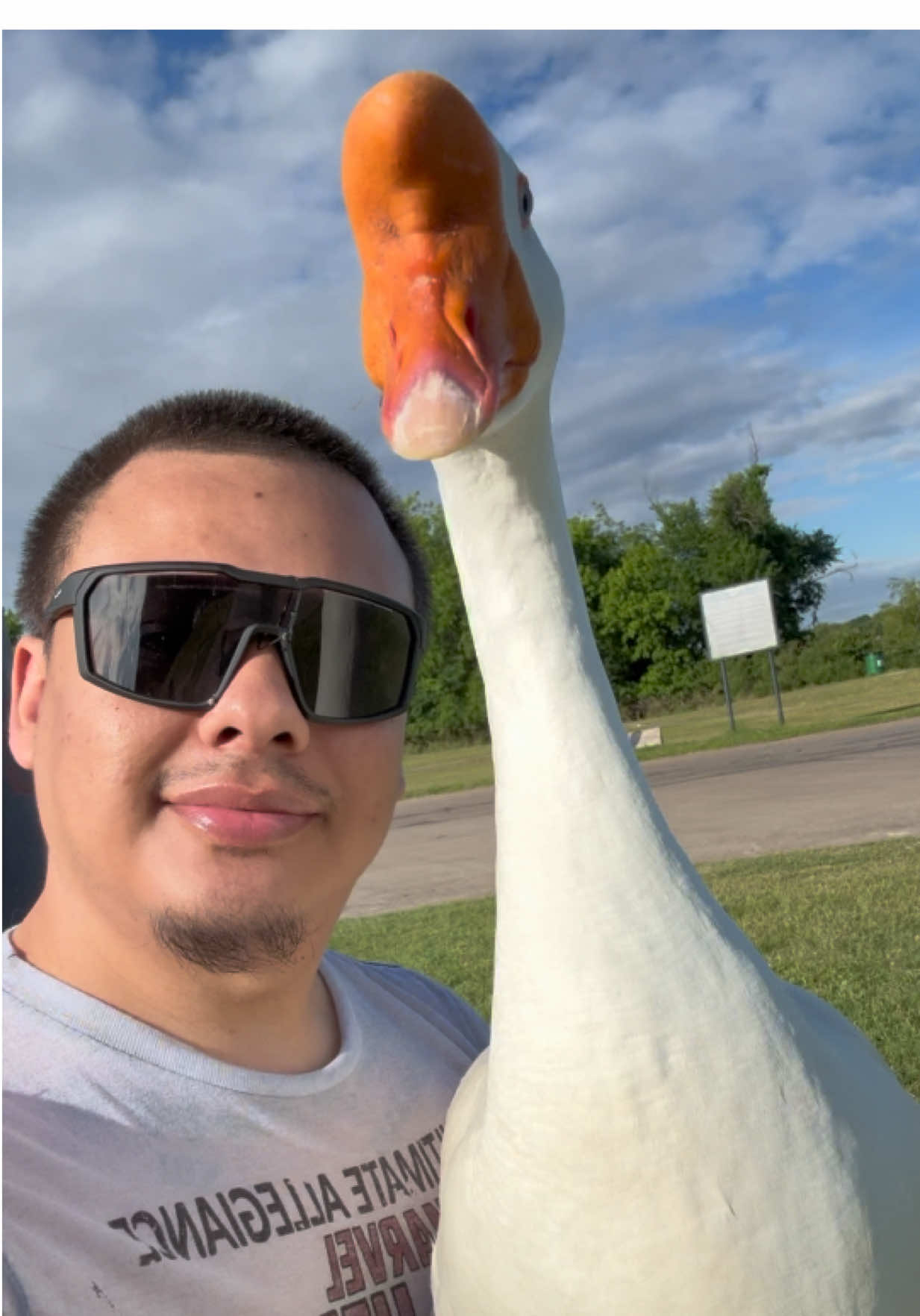 People wanted to see my POV of a viral video that was posted of me with Gary Goose on my lap at a park lol. Here he is saying hi to y’all. ♥️ BE NICE TO MY BABY. #goose #geese #GaryGoose #park #animals #cute #mybaby #viralgoose 