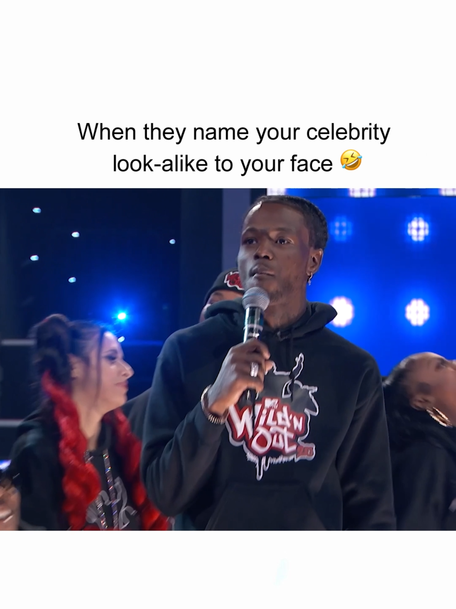His face says it all 🤣 #WildNOut #dcyoungfly #wildstyle #colorpurple #celebrity #celebritylookalike #funny #jokes #friends #roast #roasted #lol