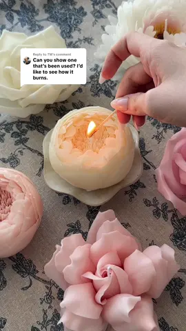 Replying to @TM  these specific peony candles have a 6-8 hour burn time 💝 which could be extended if the burn instructions I provide in every order are followed. 💝💝 #candlemaking #candles #flowercandle 