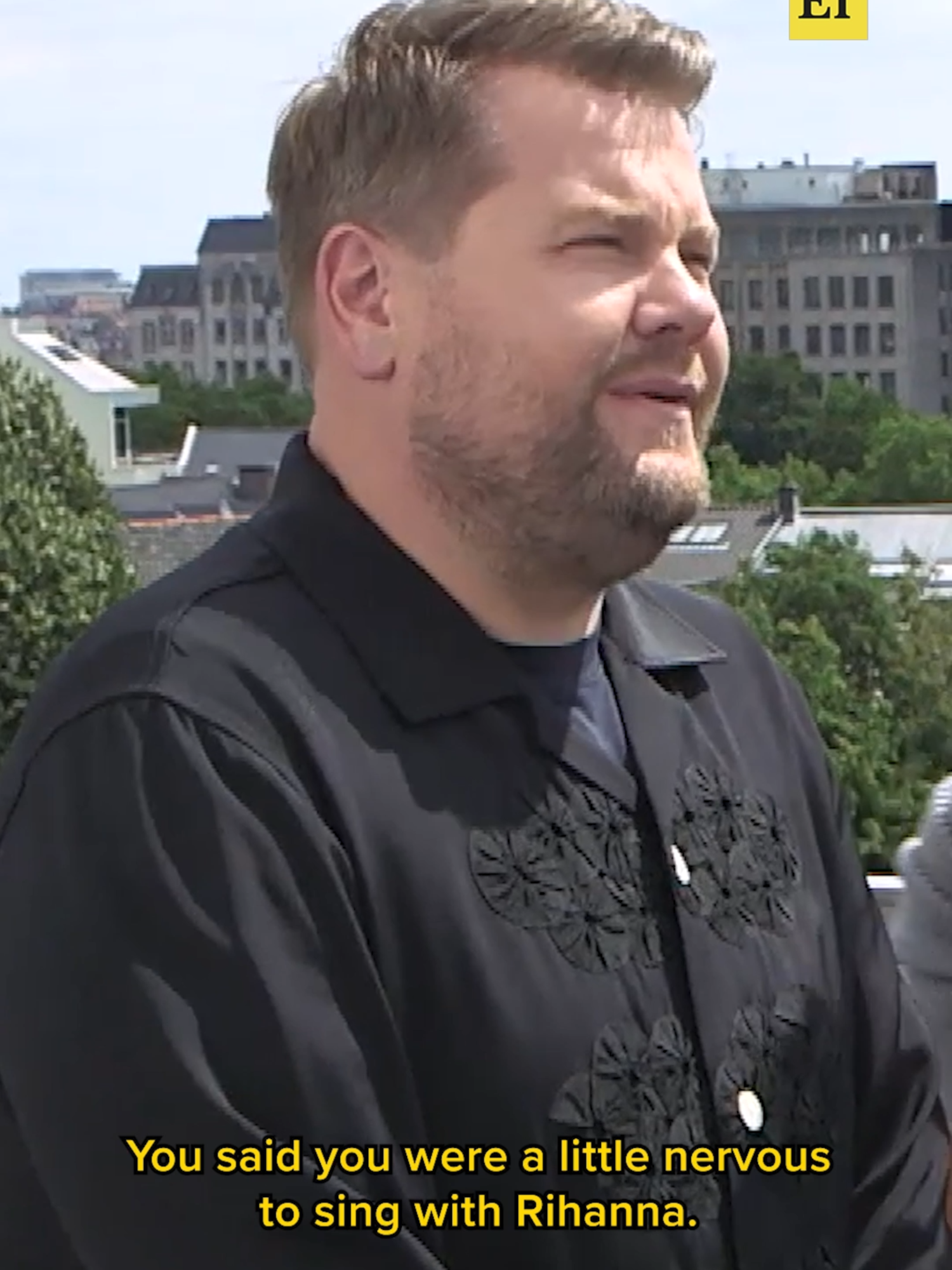 James Corden admits he was lowkey nervous to sing a duet with Rihanna. 😅🎶 #jamescorden #rihanna #smurfs #danlevy