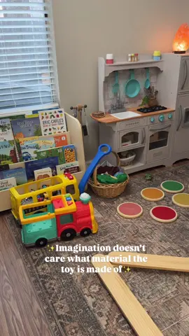 We love an aesthetic wood playroom but we also have the plastic cars and animals etc. As long as play is happening I don’t care 😌🤎🌱  #playroom #playroominspo #woodtoys #toddlerplayroom 