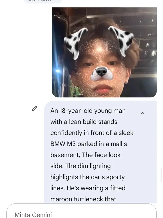 “An 18-year-old young man with a lean build stands confidently in front of a sleek BMW M3 parked in a mall's basement, The face look side. The dim lighting highlights the car's sporty lines. He's wearing a fitted maroon turtleneck that accentuates his slender frame, paired with stylish gray pants that complete his stylish look.