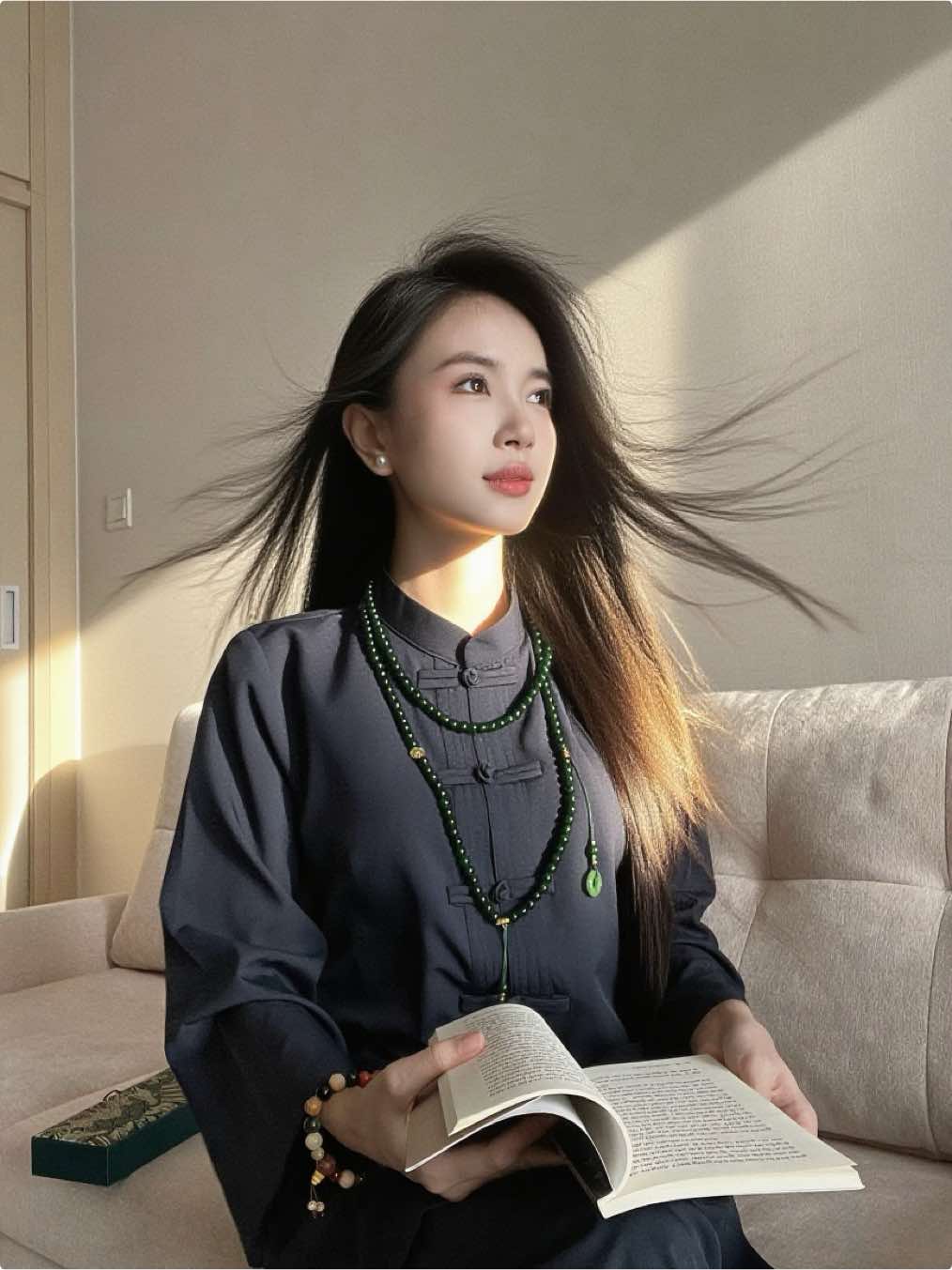 Áo lam quá nhiều người hỏi 😚 Màu xanh than ngoài đời siêu xinh, mặc mát nha! #aolamdichua #phatphapnhiemmau 