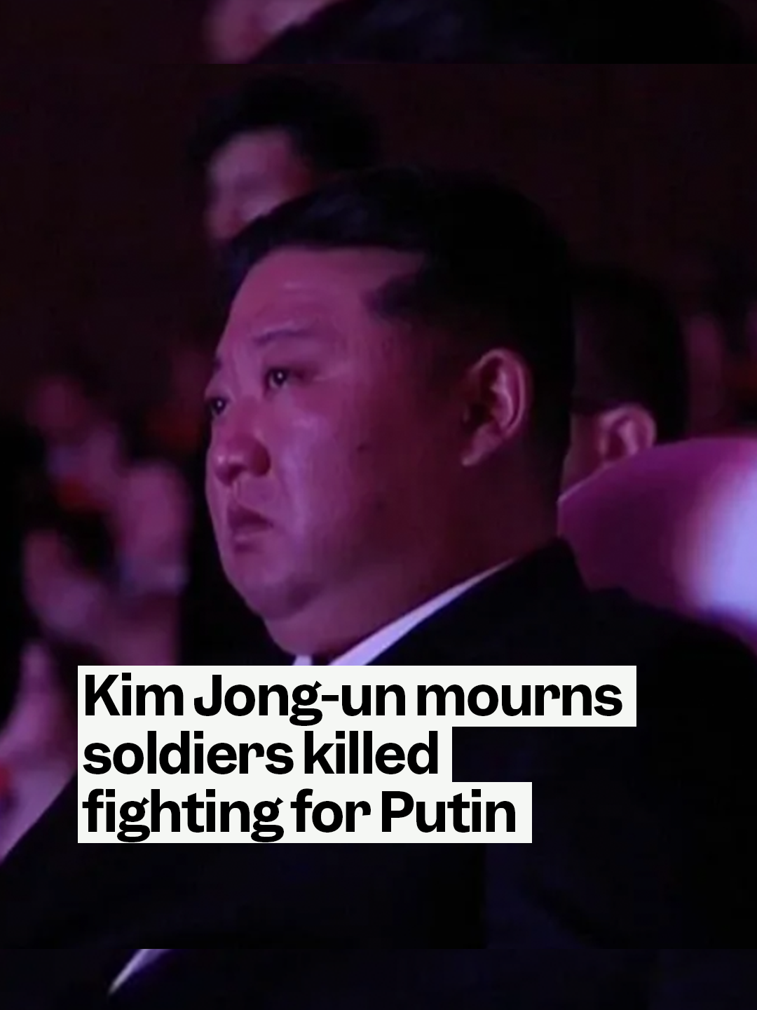 North Korean leader Kim Jong-un appeared to shed a tear whilst watching a slideshow to tribute fallen soldiers fighting for Russia against Ukraine. Footage from the battlefield was shown, as well as images of Kim Jong-un in front of coffins. The event was held to mark the anniversary of Kim’s treaty with President Putin. #ukraine #russia #kimjongun