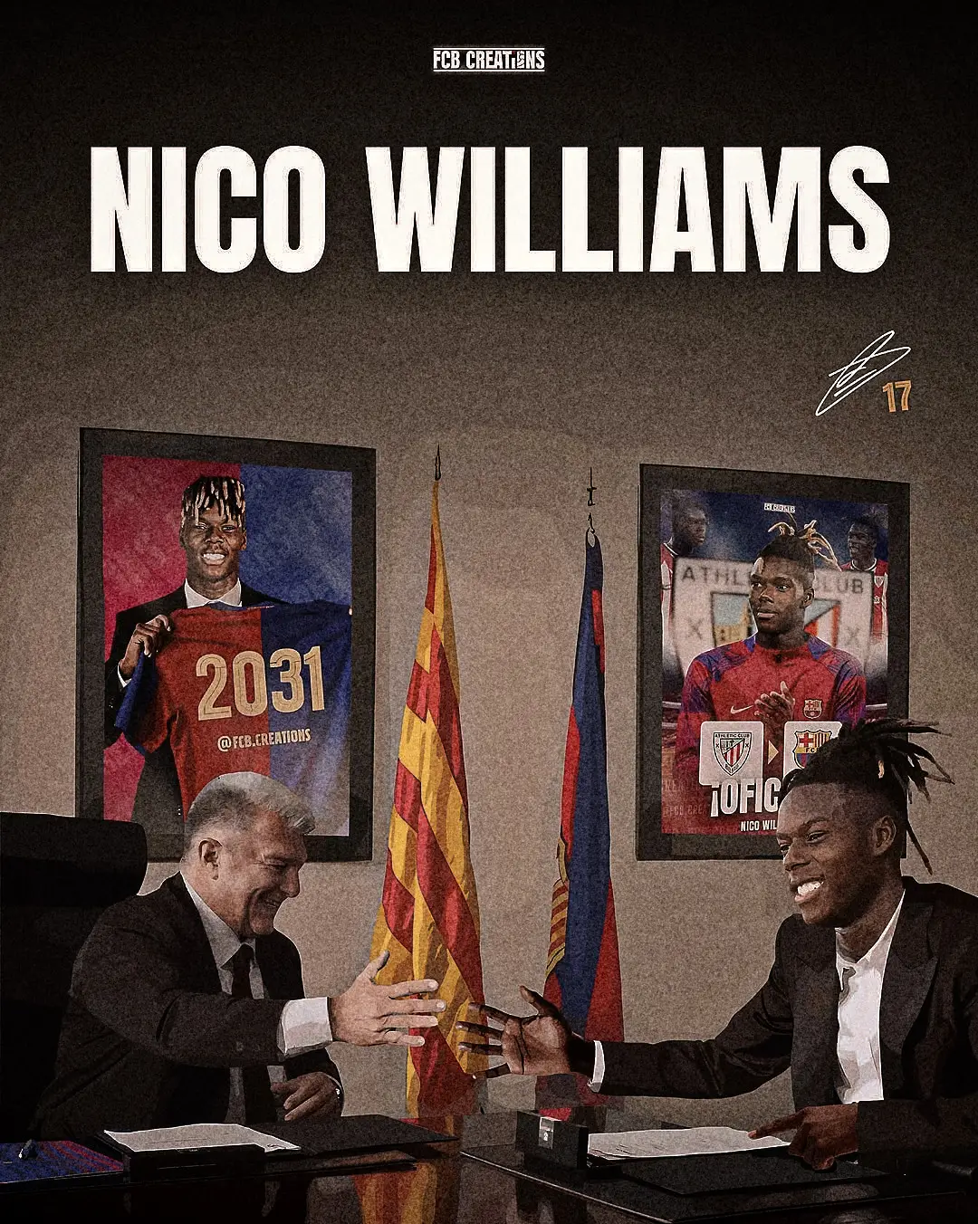 #fcbarcelona #Williams #new 🚨 ¡EXCLUSIVA VISUAL CULÉ! 🔵🔴 En FCB CREATIONS nos adelantamos al momento que TODO el barcelonismo está esperando… 🤝🔥 💼 Laporta le da la bienvenida a Nico Williams 🖊️ Contrato hasta 2031 📍 Nuevo Camp Nou, nueva era… ¡y nuevo extremo! ⚡️ Un fichaje que está al caer y que ilusiona a todos los culés por su velocidad, desborde y ambición. 👉 Nico llegaría para marcar una época junto a Yamal, Pedri, Cubarsí, Gavi y compañía. 🧨 💬 ¿Creéis que será titular indiscutible? 💬 ¿Cuánto te ilusiona del 1 al 10? 💬 ¿Es el fichaje que más os ilusiona de las últimas temporadas? 👇 Déjanos tu opinión en los comentarios y guarda este post para cuando se haga OFICIAL 🫡🔥