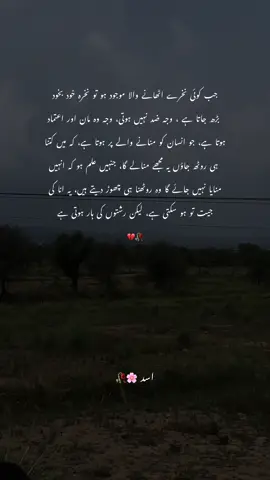 جب کوئی نخرے اٹھانے والا موجود ہو تو نخرہ خود بخود بڑھ جاتا ہے ، وجہ ضد نہیں ہوتی، وجہ وہ مان اور اعتماد ہوتا ہے، جو انسان کو منانے والے پر ہوتا ہے، کہ میں کتنا ہی روٹھ جاؤں یہ مجھے منالے گا، جنہیں علم ہو کہ انہیں منایا نہیں جائے گا وہ روٹھنا ہی چھوڑ دیتے ہیں، یہ انا کی جیت تو ہو سکتی ہے، لیکن رشتوں کی پار ہوتی ہے،