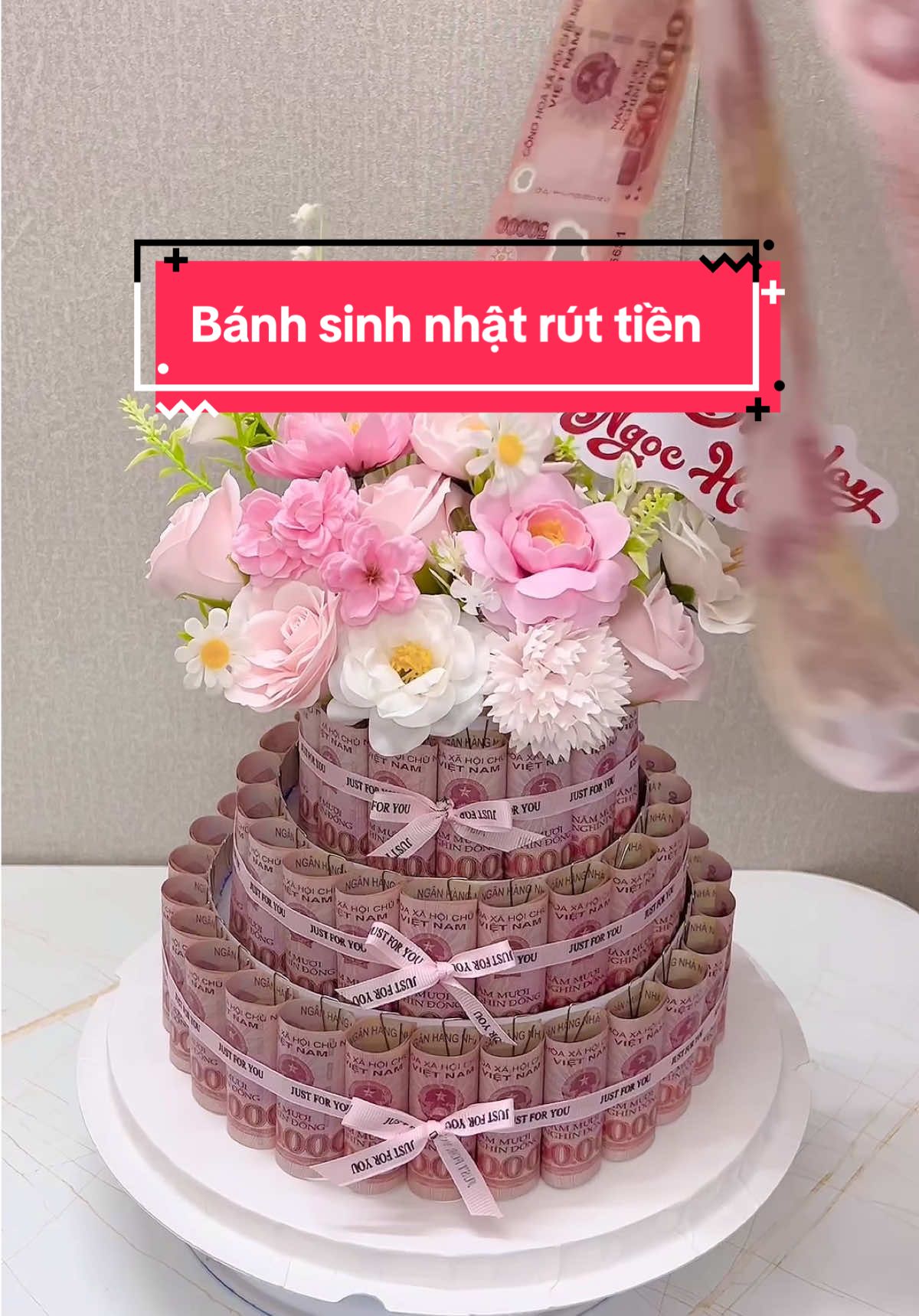 Bánh sinh nhật 3 tầng rút tiền tone hồng xinh xĩuuuu 💗💗#viral #fyp #quatangsinhnhat #xuhuong 