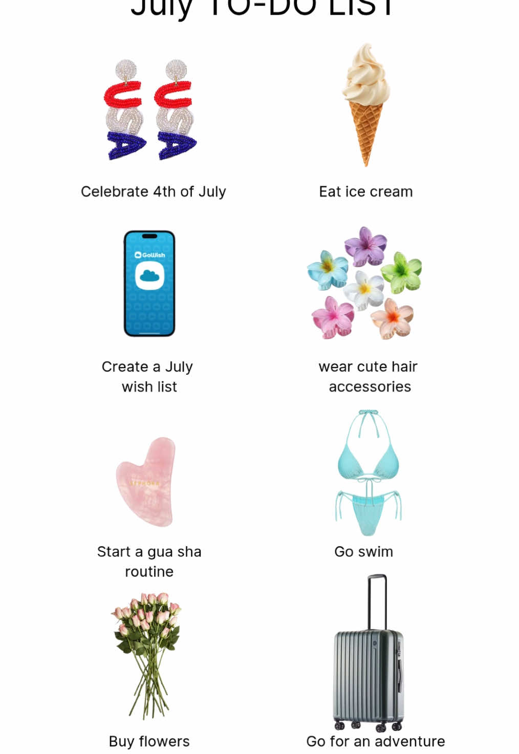 What is on your to-do this month? 💖⁠ ⁠ Download GoWish and create your July wish list now. Share it easily with friends and family ❤️⁠ ⁠ #gowish #wishlist #giftguide #onlineshopping⁠
