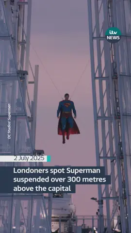 Is it a bird…is it a plane…? Londoners look skyward as a hyper-realistic sculpture of Superman is displayed over 300 metres above the city, hovering between the spires of The Shard #itvnews 