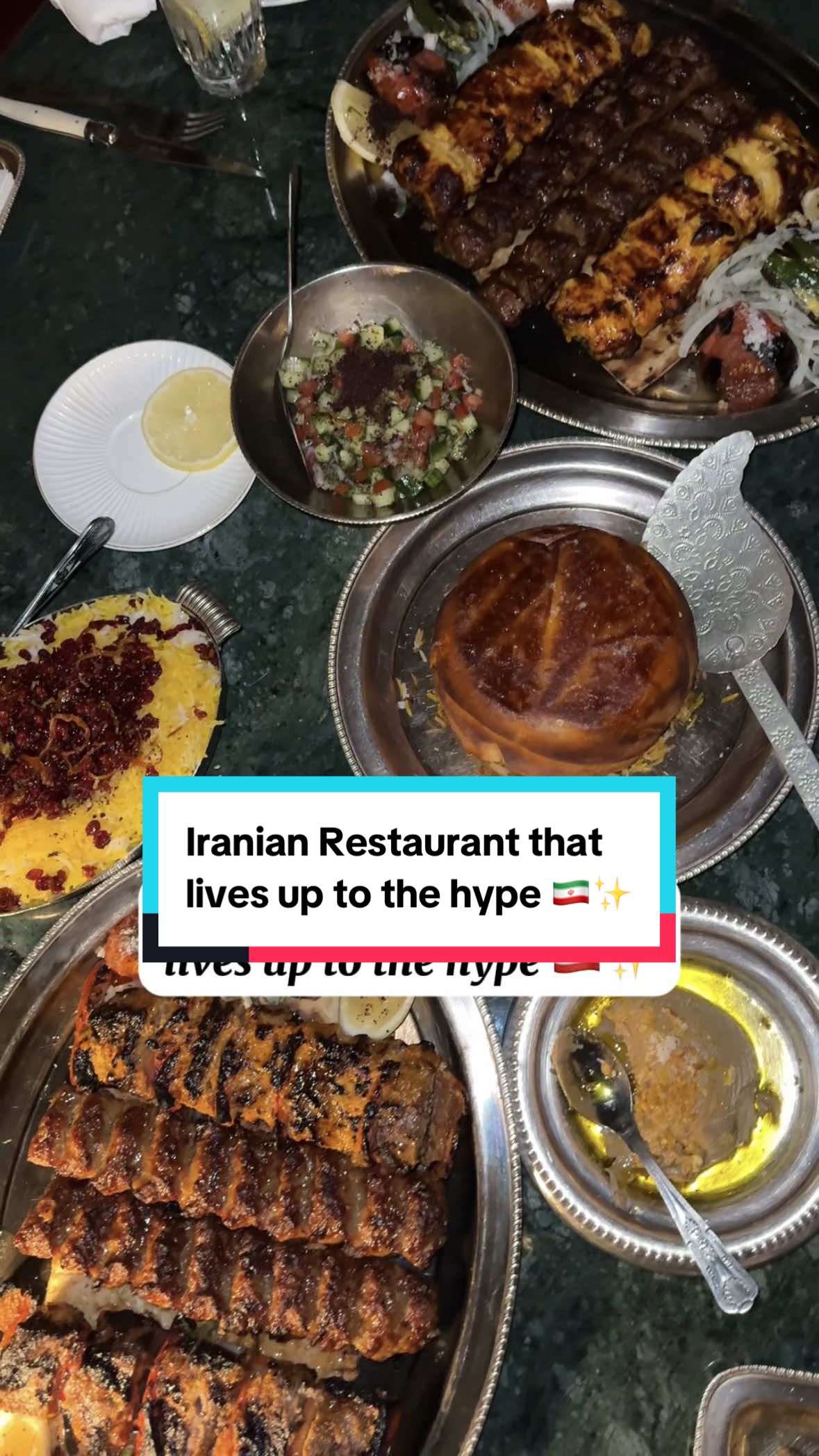 That koobideh though 😮‍💨🇮🇷 People in London wait months for a booking at Berenjak but thankfully in Dubai we were able to go last minute & enjoy it! But FYI this is not a traditional Iranian restaurant, but their reinterpretation of it ✨  Our faves from what we ordered: •  Barbari Bread (19 AED) •  Kashk E Bademjoon (eggplant) (45 AED) • Black Chickpeas Hummus 🖤 (45 AED) •  Koobideh Kabab - the best! 👌 (98 AED) •  Tikkeh Masti Kabab (beef fillet) (165 AED) •  Tahdig rice (50 AED) & also get the House Rice (35 AED) • Saffron & Cardamon Creme Caramel 💛 (48 AED) 📍Berenjak is located in Dar Al Wasl mall #dubai #dubaifood #uae #Persian #kebab #WhereToEat #wheretoeatuae