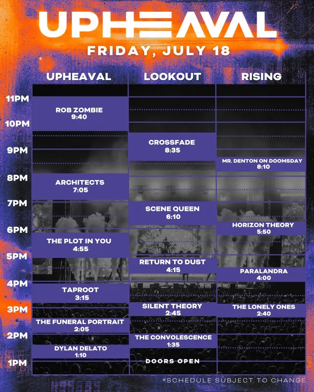 Your set times have arrived! 💥 2 days, minimal overlap, LFG!  Tag your crew and start planning out your Upheaval weekend. ⛓️‍💥 link in bio for tickets 