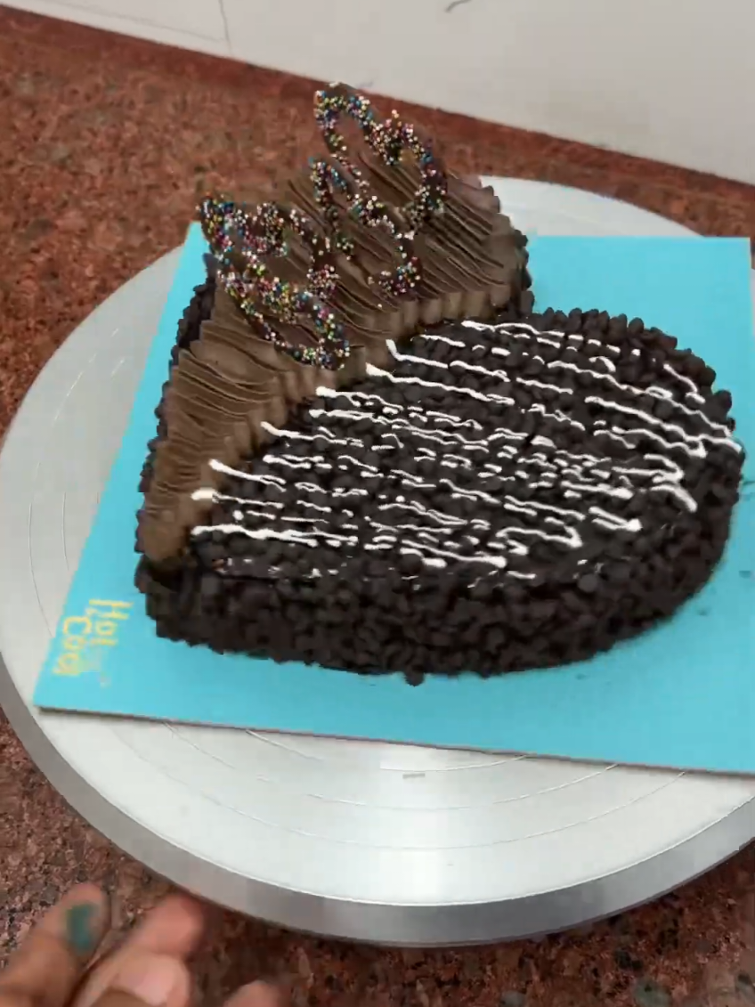 Chocolate chips heart shape cake #trending #cakedecorating #cake 