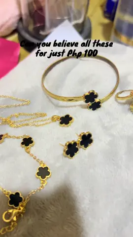 5 pieces Necklace Set for only ₱100. Clover design with gold plated luxury design. but super affordable. ✨ #setof5 #flowernecklace #clover #accessories #setaccessories #trending #black #fyp 