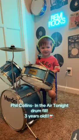 He was having lots of fun with this one! I love those dance moves and his sweet voice! 🥰 Remi's Uncle Coco has been requesting this one for a long time & now so many of you have too!! 🥁 #intheairtonight by @Phil Collins !! #heartwarrior #chdwarrior #toddlerdrummer #toddlersinger #threeyearsold #oldsoul #drummer #drumtok #chdawareness #fyp #foryou #proudmom #prouddad #toddlersoftiktok #pocketfulofsunshinekid #philcollins 