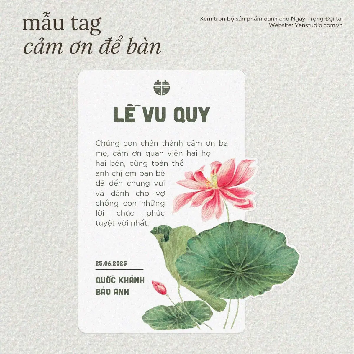 Trong mỗi bàn tiệc, chúng mình đặt một tấm tag 