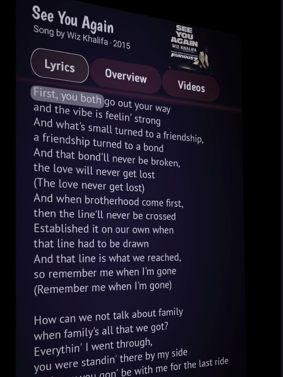 See you again 💔🎶 #lyrics #lyricsvideo #lyrics_songs #lyricsmusic #lyricsvideo #seeyouagain #wizkhalifa #fypforyoupage #fypforyou #lirickoss 