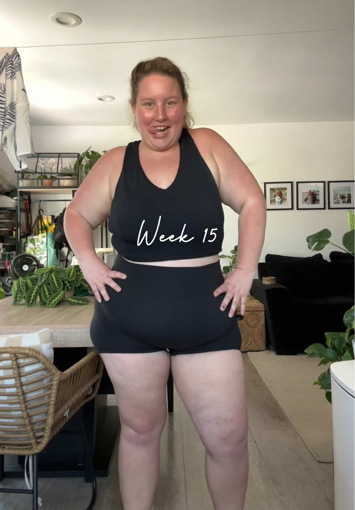 15 weeks down! 55 pounds down!  #week15 #bodyrecomposition #bodyrecomp #progressvideo #glp1forweightloss #beforeandnow 
