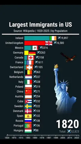 Part1: TOP20 largest immigrants in United States 1820-2025!#top #fyp #USA #immigrants #data 