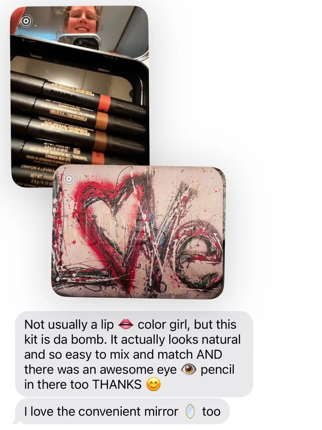 I get a lot of PR and I gift most of what I don’t (and can’t use because it truly is too much for 1 person!!)  to my mom- I got this text from her this morning and I’m sobbing 😭😭😭 @Nudestix we love you  #mom #ilovemymom #mommasgirl #motherdaughter #motherdaughterduo 