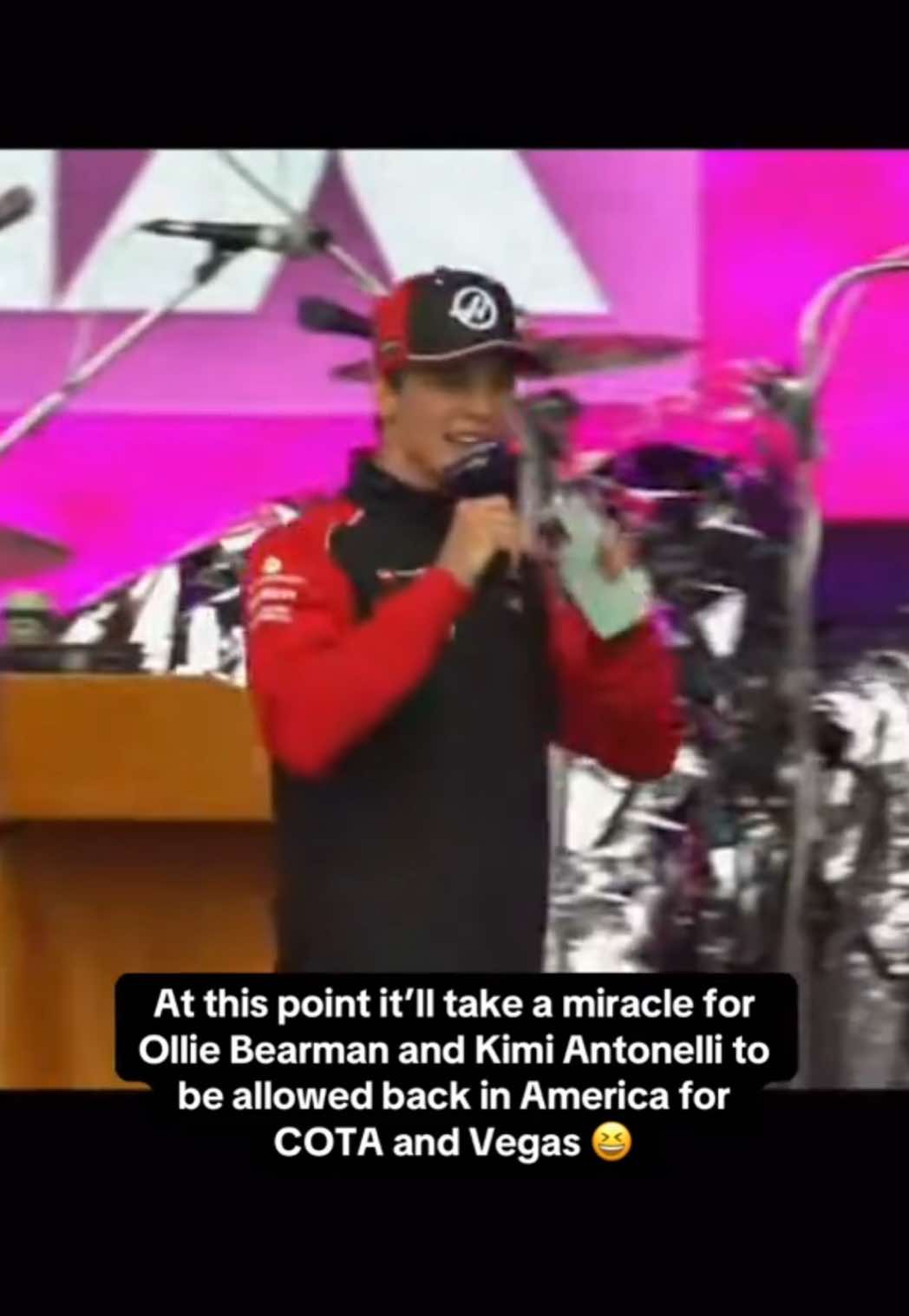 At this point it’ll take a miracle for  Ollie Bearman and Kimi Antonelli to be allowed back in America for  COTA and Vegas 😆 Credit: @The Fast and The Curious as always 🫡  #f1 #f1tiktok #f1edit #f1news #satire #olliebearman #kimiantonelli #prema #mercedes #haasf1 #mercedesf1 