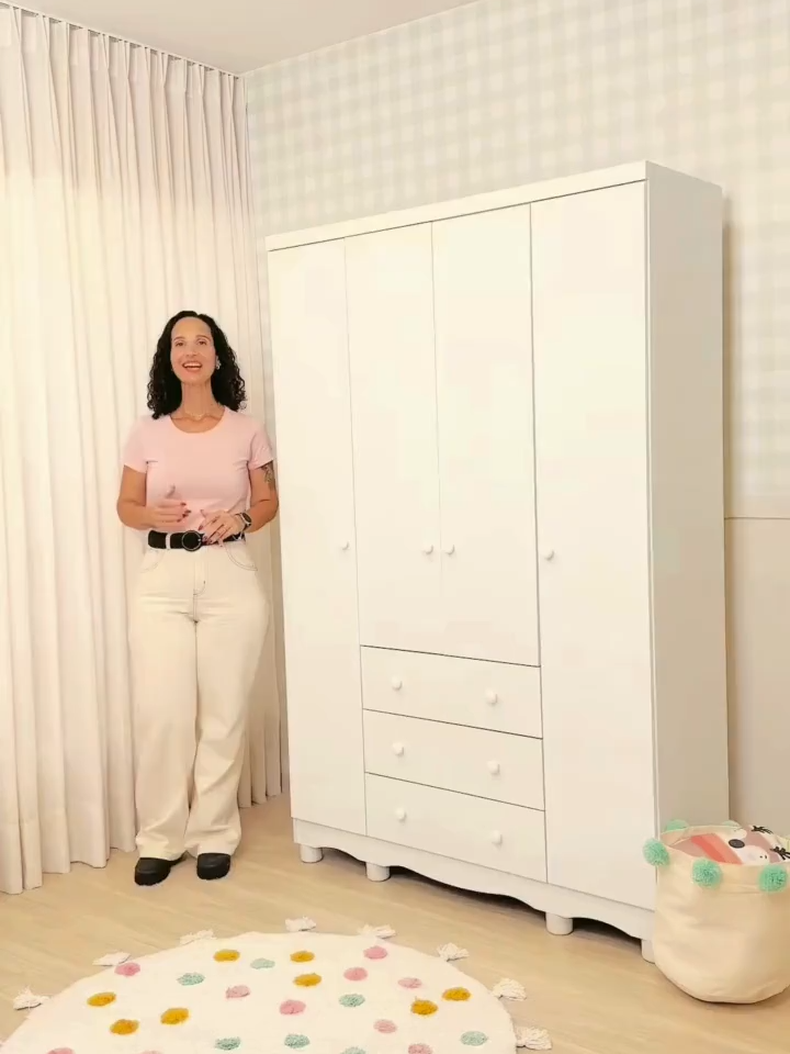 Guarda Roupa Infantil Junior 4 Portas Lisa 3 Gavetas 100% MDF Faura