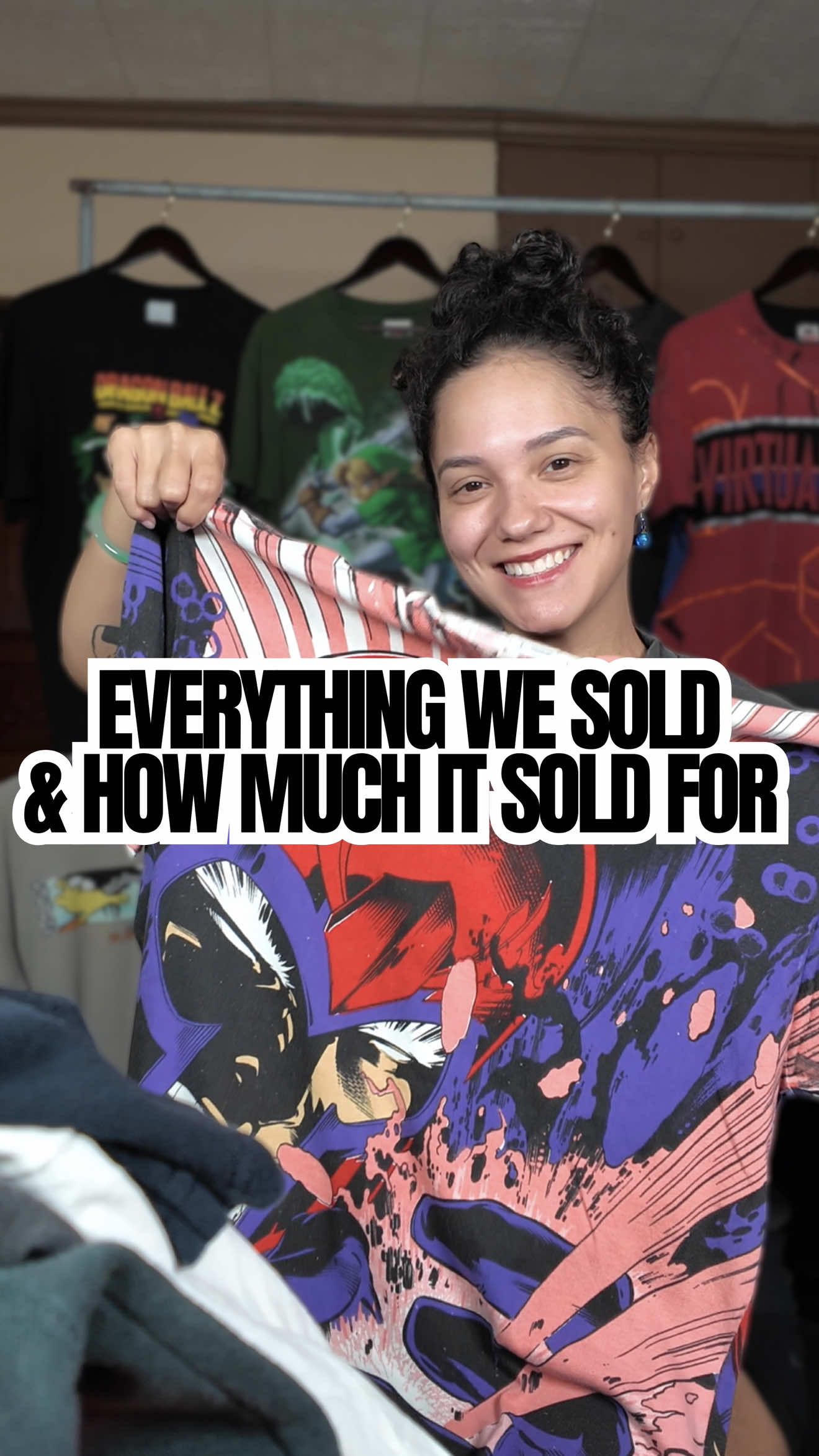 A nice variety ✨ thanks again everyone! We sell every month 🫶 catch you guys on the next one~ Shirt on body by @animekiidz_closet 🔥 #vintage #vintageseller #sellingvintage #vintageclothing #vintageshirt #vintageshirts #vintagecollector #vintagecollectibles #vintagecollection #vintagecommunity #liveauction #vintageanime #vintagevideogame #vintagecartoon #vintagemarvel #marvelcomicimages #magneto #magnetomega #vintagetiktok 