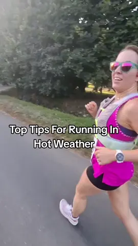 Summer running is a toughy, and as much as I prefer to run in cooler temps sometimes we have to adapt to our environment!  Top 3 Tips for running in hot weather:  💦 Hydrate - before, during, after. it's not about just taking a bottle on your run, you have to make sure that your body is well hydrated before you even set out. I'll start upping my water & electrolyte intake at least 24 hours before a run, take a plain water & electrolytes during my run, and keep that up for the next 24 hours after. You'll run better and prevent heatstroke!  🌅 Try to get out as early or as late in the day as you can - no midday running here! Make the most of the cooler earlier temperatures and remember that the shade is your friend 🎽 Wear loose,  sweat wicking materials to help keep you cool. Performance vests, shorts and preferably a cap to keep the sun out of your face. (bonus - i get missy off mine from Vinted!) Finally, this should go without saying but PLEASE make sure you have SPF to all exposed skin. a) no one can rock the lobster look (post cool down!)  b) no one wants skin cancer #runninginhotweather #runningintheheat #runningtips #runtok #Running #creatorsearchinsights 