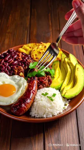 🇨🇴 Receta de Bandeja Paisa  Ingredientes (para 2 personas): 	•	1 taza de arroz blanco 	•	1 taza de fríjoles rojos cocidos (tipo cargamanto o pinto) 	•	200 g de carne molida 	•	2 chorizos 	•	2 huevos 	•	1 plátano maduro 	•	2 arepas pequeñas 	•	1 trozo de chicharrón (panceta de cerdo con cuero) 	•	1 aguacate 	•	Hogao (guiso de cebolla y tomate) al gusto 	•	Sal, comino, ajo, aceite ⸻ 👨‍🍳 Preparación paso a paso con tips ⸻ 1. Cocina el arroz blanco 	•	Sofríe 1 diente de ajo picado en aceite. 	•	Añade 1 taza de arroz, 2 tazas de agua y sal. Cocina a fuego medio-bajo hasta que esté seco y suave (15–20 min). 👉 Tip: Para un toque colombiano, añade unas gotas de aceite con color (achiote) o una hoja de laurel. ⸻ 2. Cocina los fríjoles 	•	Si usas fríjoles crudos, cocínalos con cebolla, tomate y especias hasta que estén blanditos. 	•	Si son enlatados, caliéntalos y agrégales hogao para darles sabor casero. 👉 Tip: El secreto de unos buenos fríjoles es el “recalentado”: quedan mejor al día siguiente. ⸻ 3. Prepara el chicharrón 	•	Corta la panceta en tiras. Cocina en su propia grasa a fuego bajo hasta que suelte aceite. Luego sube el fuego para que se dore. 👉 Tip: Agrega un chorrito de agua al principio para ayudar a que se cocine parejo sin quemarse. ⸻ 4. Cocina la carne molida 	•	Sofríe cebolla, tomate y ajo picados. Agrega la carne, sal y comino. 	•	Cocina hasta que esté bien doradita. 👉 Tip: Añade una cucharadita de hogao para un sabor más auténtico. ⸻ 5. Fríe el plátano, el chorizo y el huevo 	•	Fríe tajadas largas de plátano maduro hasta que estén doradas. 	•	Cocina el chorizo en agua y luego fríelo para que quede jugoso por dentro y dorado por fuera. 	•	Fríe los huevos al gusto (con yema blandita es lo tradicional). 👉 Tip: Si quieres evitar tanto aceite, hornea el plátano o el chorizo. ⸻ 6. Arma la bandeja En un plato grande, sirve en orden: 	•	El arroz blanco 	•	Los fríjoles encima o al lado 	•	La carne molida 	•	El chicharrón crocante 	•	El chorizo 	•	La tajada de plátano 	•	El huevo frito 	•	La arepa 	•	Unas rodajas de aguacate 	•	Y una cucharada de hogao encima para coronar ⸻ ⭐ Tips extra para triunfar: 	•	Usa una bandeja metálica o de barro para la presentación típica. 	•	Si no consigues chicharrón, puedes usar tocino grueso frito. 	•	Sirve con limón y ají casero si te gusta el picante. 	•	Para acompañar, nada mejor que una limonada o aguapanela con limón. #creatorsearchinsights #bandejapaisa #colombia #asmr 