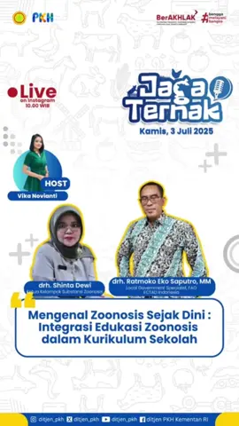 #SobatTernak, Penyakit zoonosis bisa menyebar dari hewan ke manusia. Maka, edukasi sejak usia sekolah jadi kunci pencegahan! Melalui kurikulum yang terintegrasi, anak-anak diajak mengenal pentingnya menjaga kesehatan diri, hewan, dan lingkungan sejak dini. Yuk simak, karena pencegahan penyakit menular dimulai dari pengetahuan yang benar! #KurikulumZoonosis #CegahZoonosis  #DitjenPKH #KementanRI #JayalahPeternakanIndonesia #PeternakanKitaPrestasiBangsa #Indonesia #2025 #PeternakanSehat #PeternakanBekerjaSepenuhHati #DukungPeternakLokal #SwasembadaPangan #surplustelur #MBG #Makanbergizigratis#PertanianBikinBangga#OptimisSwasembadaPangan  #Indonesiasurplustelur #Giziseimbang  #PenuhiGiziDenganSusu
