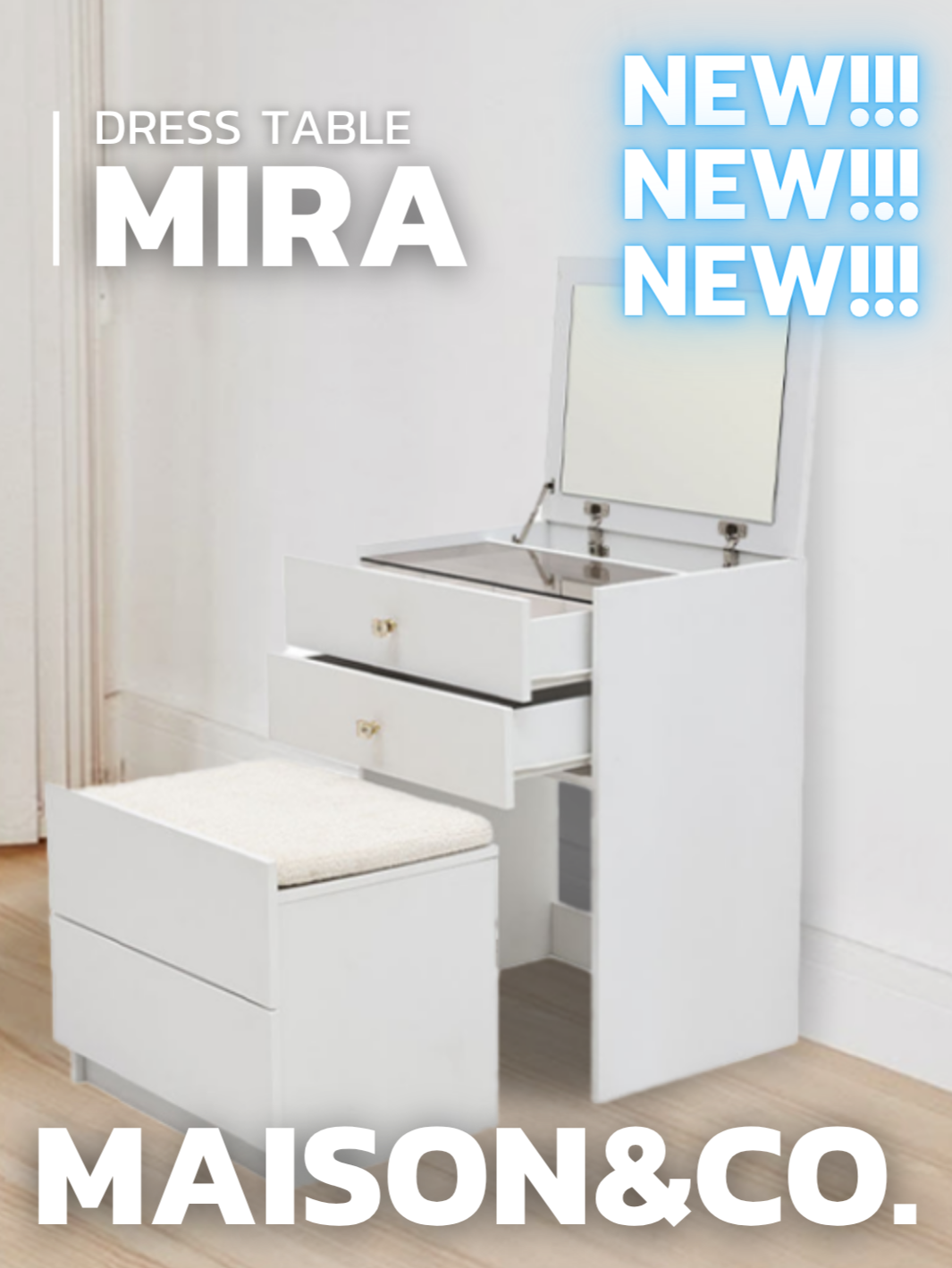 ✨เปิดตัวแล้ว! โต๊ะเครื่องแป้ง Mira แบบนั่ง ดูเผินๆนึกว่าตู้ลิ้นชัก แปลงร่างได้ซะงั้น!🪞  📐ขนาด 60x45x80 ซม. | กระจกบานใหญ่สะใจ  💄มีที่เก็บของครบ จัดระเบียบง่าย ประหยัดพื้นที่สุดๆ สวย ฟังก์ชันครบ คุ้มค่ามากนะตัวนี้ มาช้อปกันได้เลย!🌤  #แต่งบ้าน #sbdesignsquare #fyp #แต่งห้อง #doubleday #เฟอร์ฯตัวท็อปใครไม่ช้อปพลาด #เปิดตัวสินค้าใหม่ #โต๊ะเครื่องแป้ง 