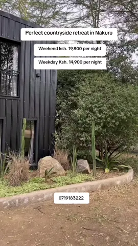 |Discover the Perfect Countryside retreat in this two-bedroom cabin in Nakuru. It's Nestled within a serene resort, and offers all the modern comforts you need for a relaxing getaway |Weekday Ksh. 14,900 per night |Weekend Ksh. 19,800 per night |INCLUSIONS  ✅Accomodation in a 2-bedroom Cabin ✅Swimming Pool ✅Fully Equipped open-plan kitchen ✅Master Bedroom with workspace and private balcony ✅Access to resort amenities (restaurant & Bar)  NOTE: MINIMUM TWO NIGHTS BOOKING ON WEEKENDS.  |For Bookings: Call📞 or Whatsapp +254 719183222 Email:Costsaveradventuresltd@gmail.com 📍: Laxmi Plaza, 3rd floor, RM 9