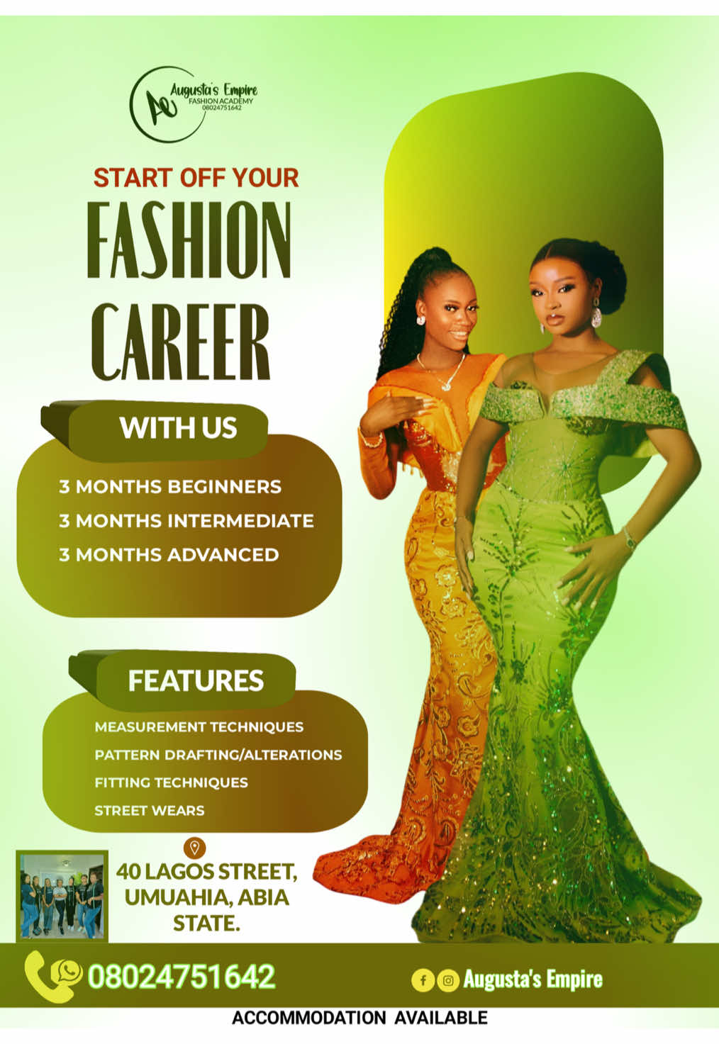 Start your fashion career with us and be glad you did🥰 check fliers for details #umuahiafashionschool  #fashionschoolstudent #fashionschoolinabiastate #fyp #goviral 