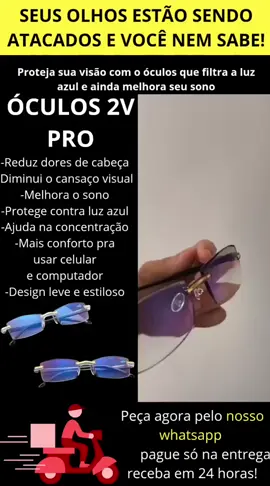 Você vive com dor nos olhos, insônia ou dor de cabeça? 😵‍💫 A luz azul das telas pode ser a causa — e ninguém te avisou! 😳 O ÓCULOS 2V PRO resolve isso com estilo e proteção! 🕶️💙 ✅ Filtro azul ✅ Alívio imediato ✅ 2 por R$149,90 ✅ Entrega em até 24h ✅ Pague só na entrega! 📲 Chama no WhatsApp e garanta o seu antes que acabe! 👇 #filtroazul #oculosprotetor #oculosestiloso #tiktokbrasil #promoção #paguenentrega  #shopee 