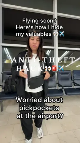 I never let my valuables out of sight at the airport. Here’s a smart way to stay safe from pickpockets! #airporttips #travelhack #pickpocketproof #TravelHack #AirportTips #PickpocketHack #HiddenBagHack   #SmartTravel #TravelSafe #SoloTravelTips #HacksThatWork   #AirportSecurity #tiktoktravel #LifeHacks2025