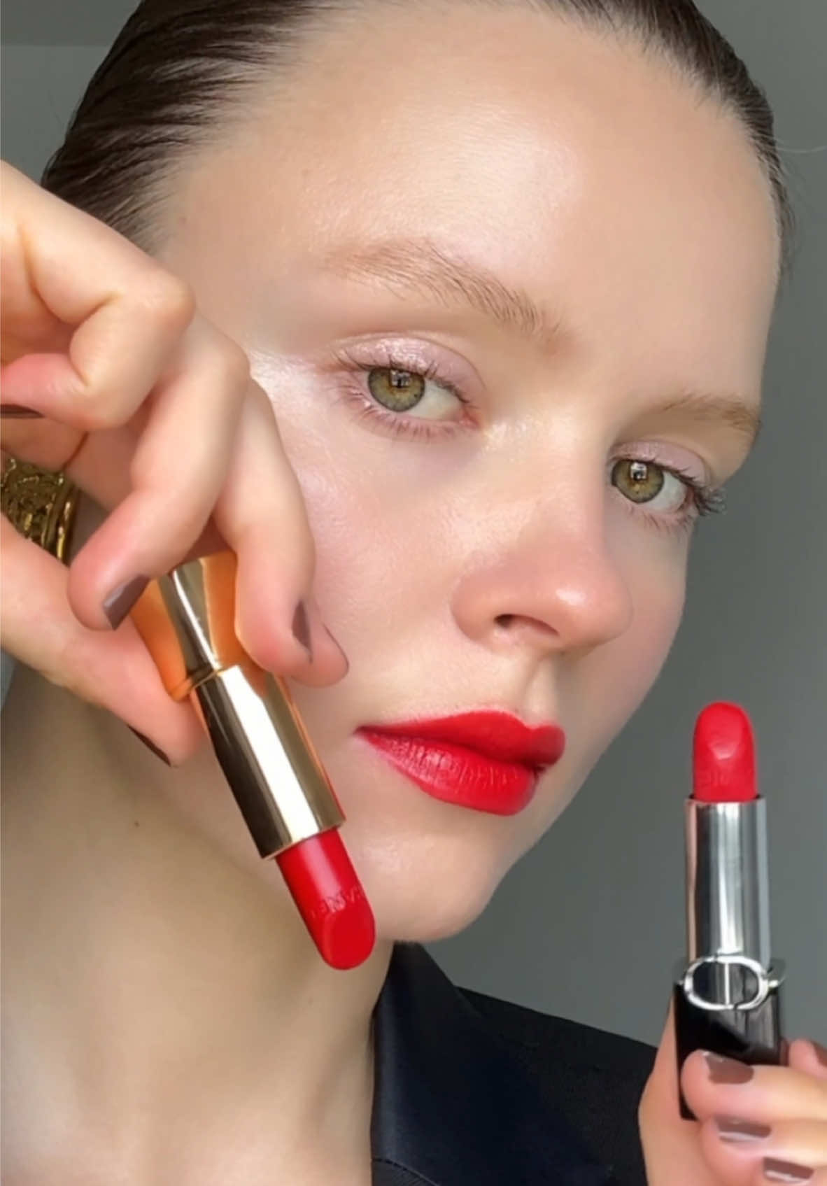 Let’s try two iconic red lipsticks - Chanel Rouge Allure 176 vs Dior Rouge 999 ❤️ which red wins? @chanel.beauty @Diorbeauty 