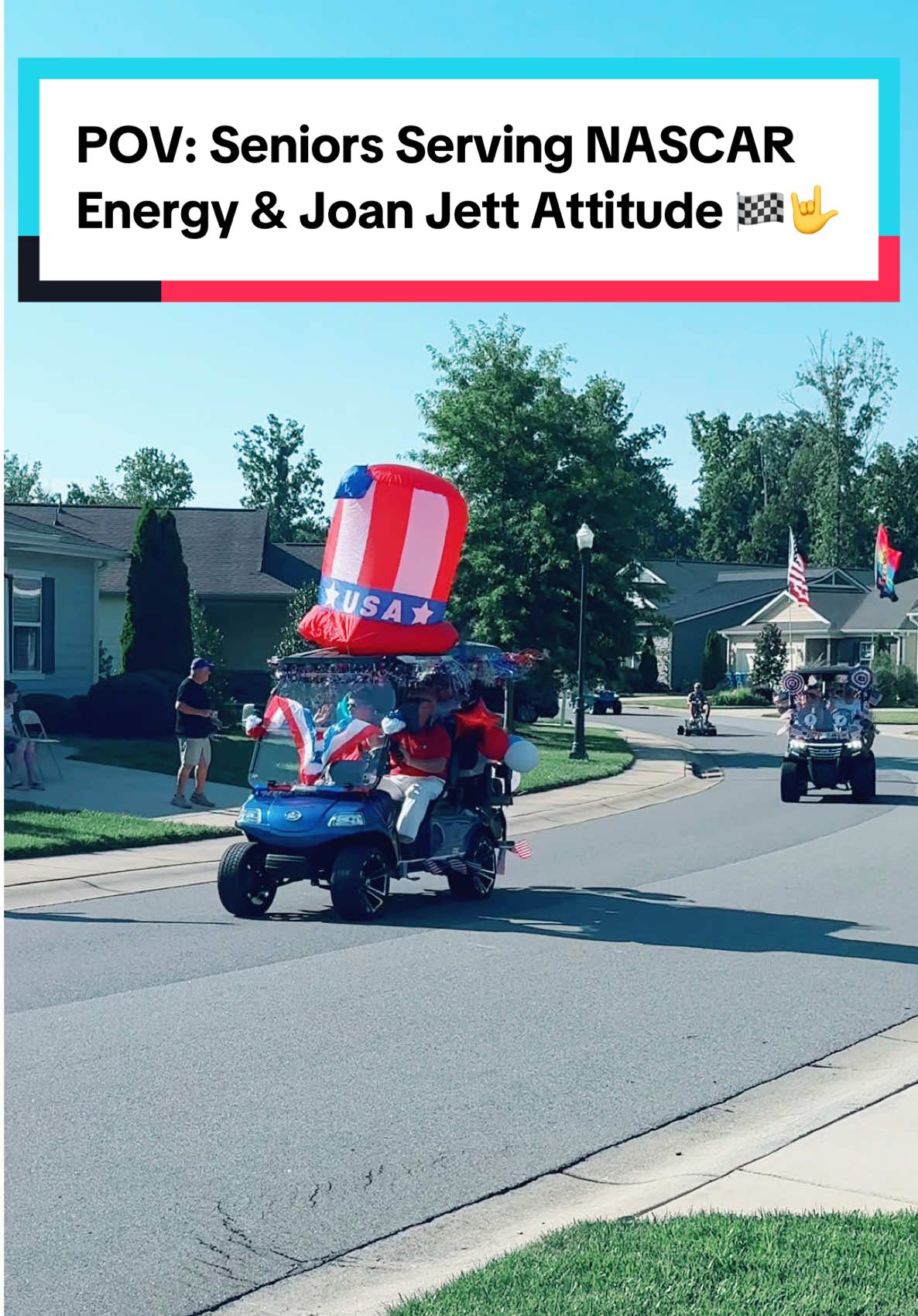 And you thought active adult communities were boring. Happy July 4th!  #july4 #fourthofjuly #independenceday #redwhiteandblue #freedom #golfcart #golfcartlife #usa #golflife #fyp #viral #funnyvideos #joanjett #badreputation 