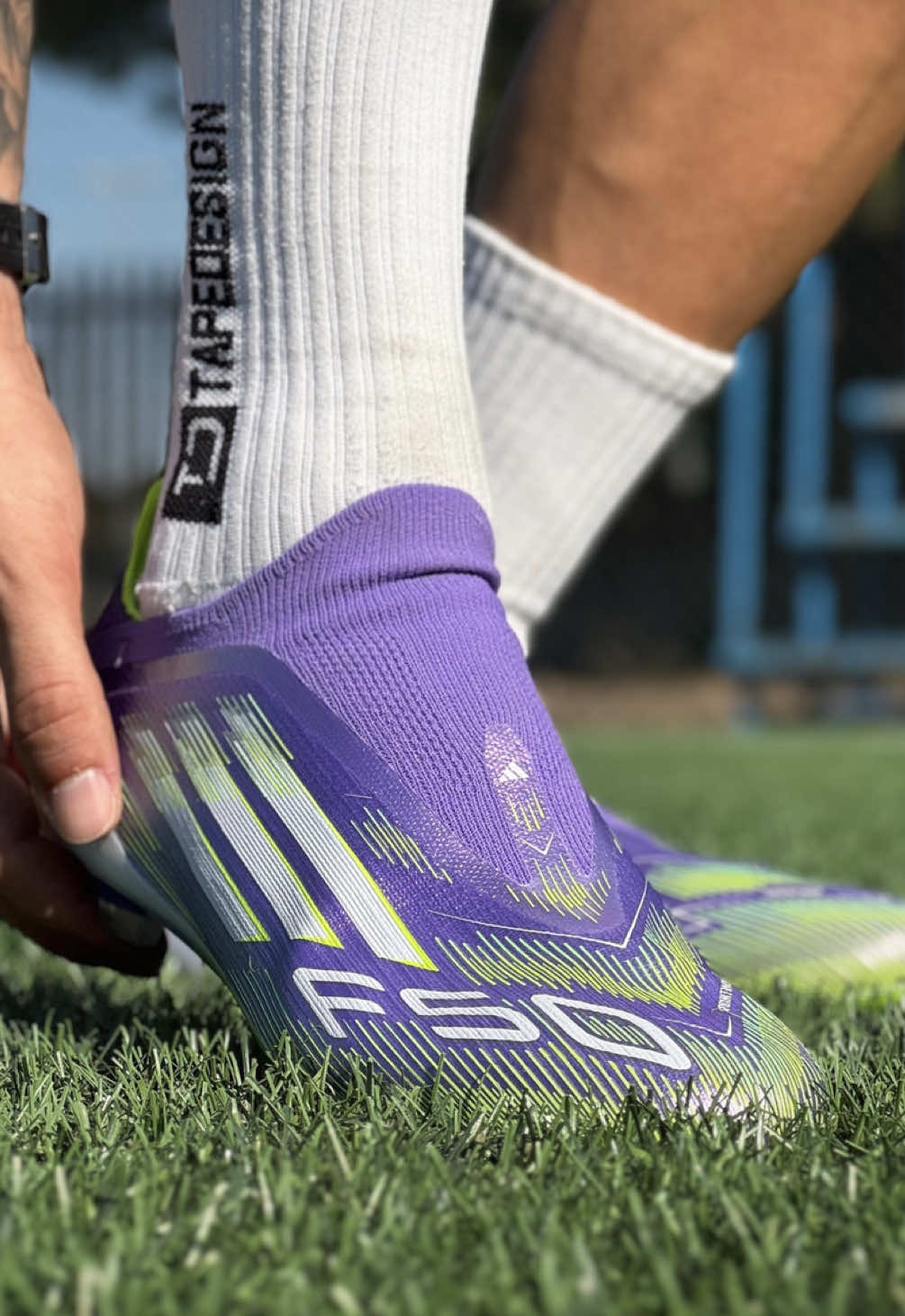 First look lacing-up the brand new @adidas F50 in the laceless model 🚫🪢 Cop or Drop? 💬  #bootsclub #footballboots #adidasf50 #scarpedacalcio #asmr #f50 #cleats #adidasfootball 
