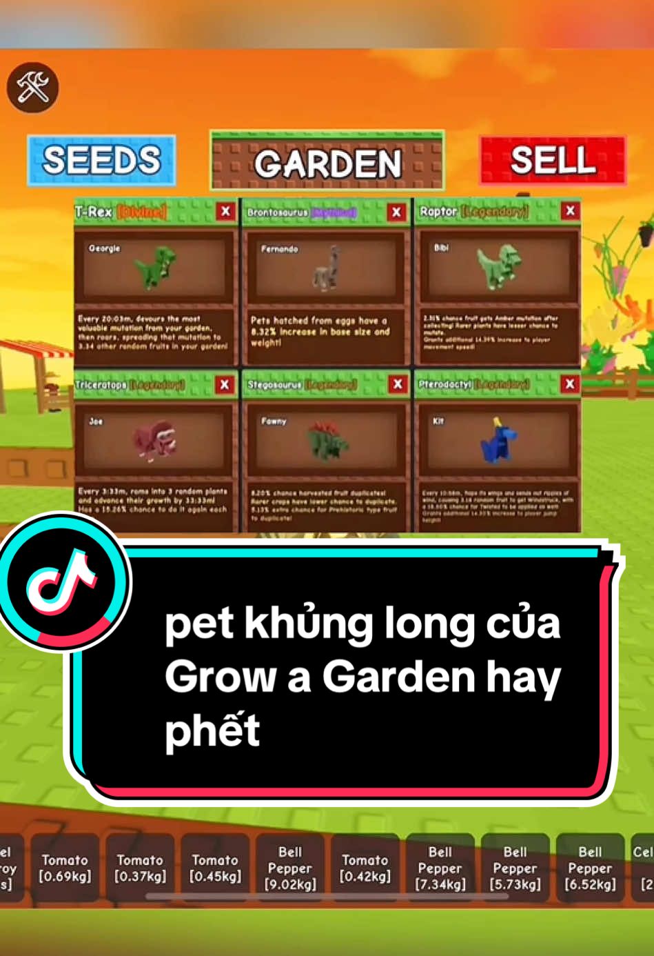 Những con pet khủng long của Grow a Garden hay phết #roblox #growagarden 