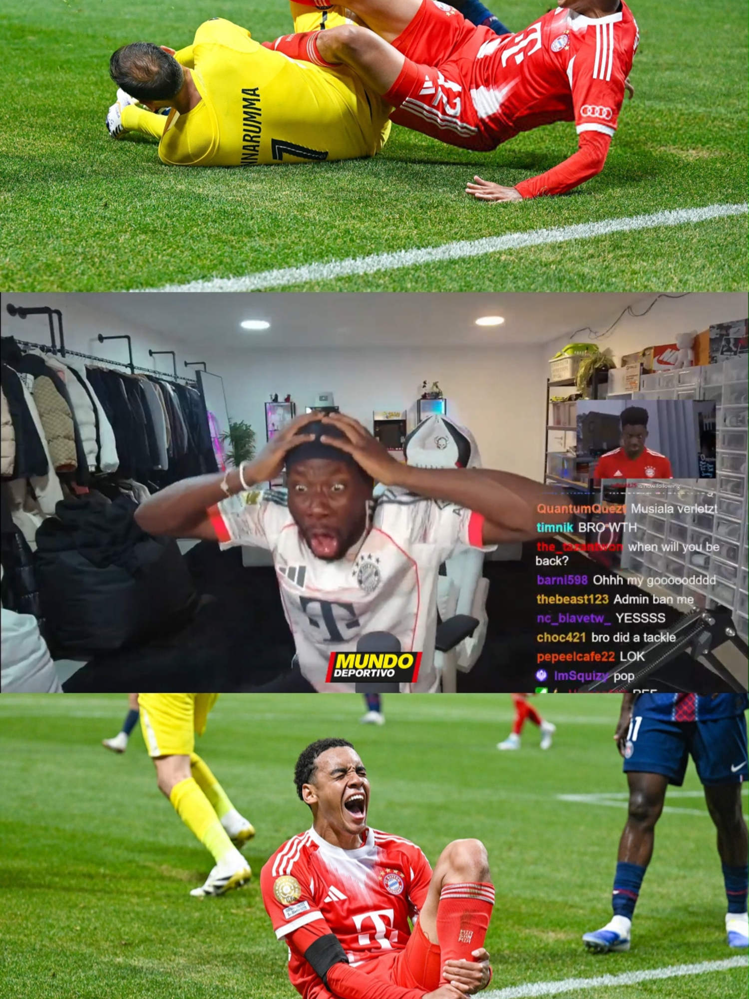 😣 La reacción en directo de Alphonso Davies al ver la escalofriante lesión de su compañero Jamal Musiala en el PSG vs Bayern Munich del Mundial de Clubes #fifacwc #musiala #alphonsodavies