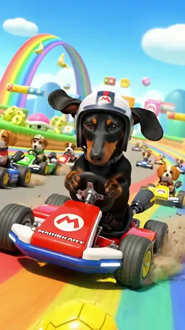 SUPER BUSY Mario Kart Dogs #mariokart #mario #dachshund #supermario #funnydogs #gokart #gokarting #aidog #race #funnyanimals #dogsoftiktok #doglover #puppy #funnyvideo #sausagedog #unfreezemyaccount #fypシ゚viral 