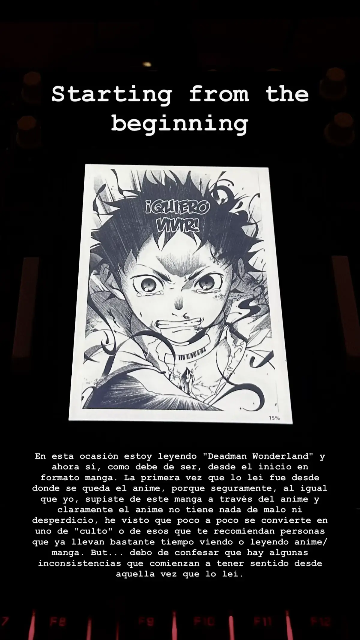 En esta ocasión estoy leyendo “Deadman Wonderland” y ahora sí, como debe de ser, desde el inicio en formato manga. La primera vez que lo leí fue desde donde se queda el anime, porque seguramente, al igual que yo, supiste de este manga a través del anime y claramente el anime no tiene nada de malo ni desperdicio, he visto que poco a poco se convierte en uno de “culto” o de esos que te recomiendan personas que ya llevan bastante tiempo viendo o leyendo anime/manga. But... debo de confesar que hay algunas inconsistencias que comienzan a tener sentido desde aquella vez que lo leí. #manga #anime #deadmanwonderland #onereason #kindle #jinseikataoka #terror #cienciaficcion #shonenace 